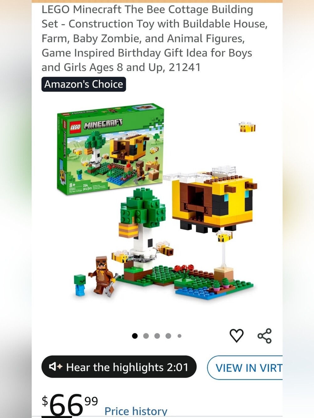 Lego Minecraft Bee House Playset - Yellow, Green, Brown